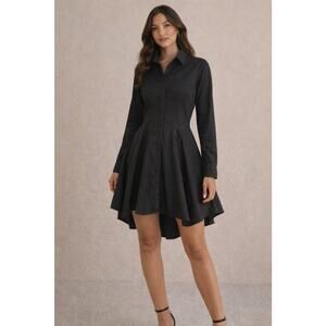 Absence of Colour Black Addie Dress Button Front Fit Flare Long Sleeve M/L